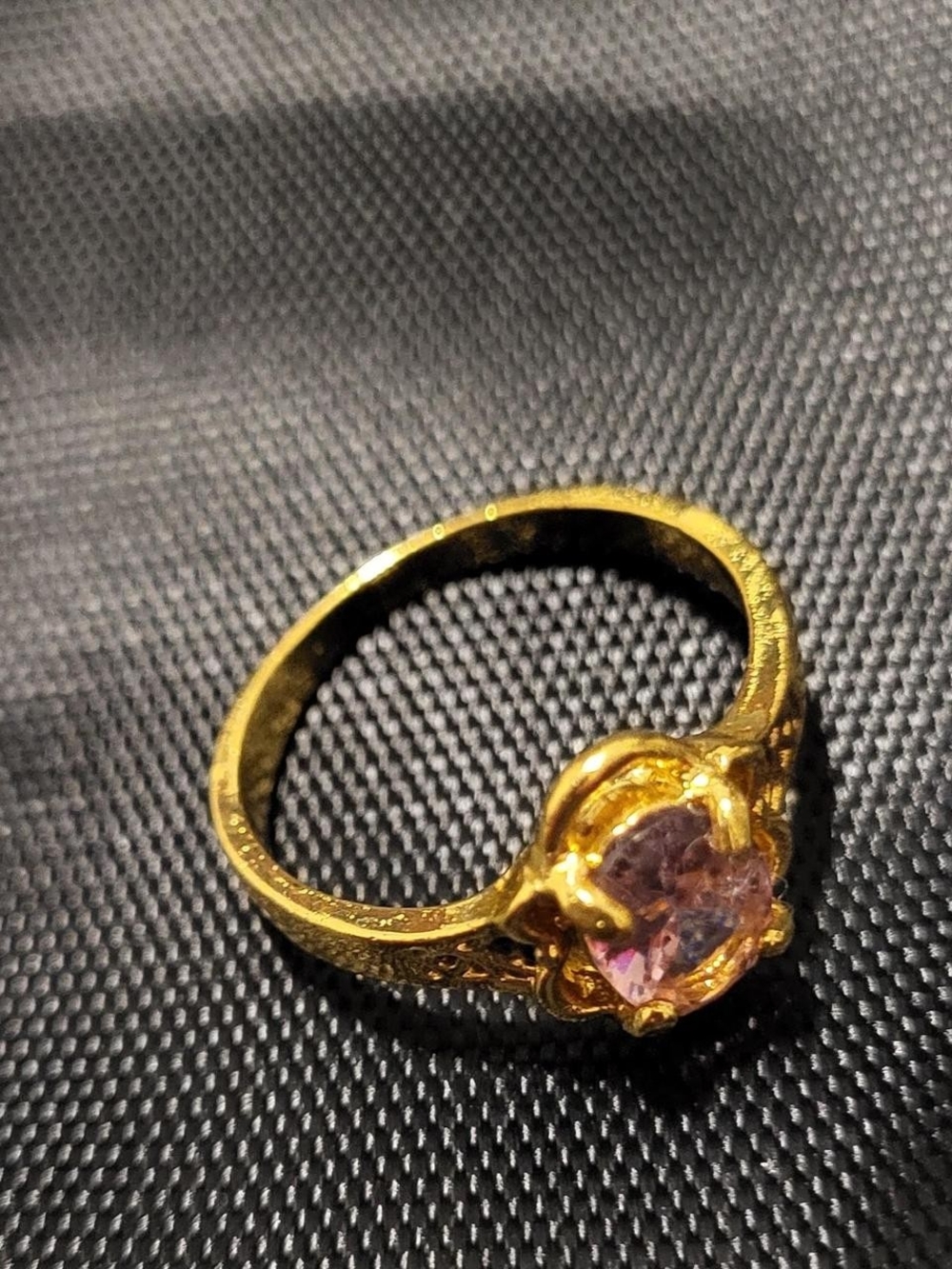 Gold-Tone Ring with Pink Heart Gemstone